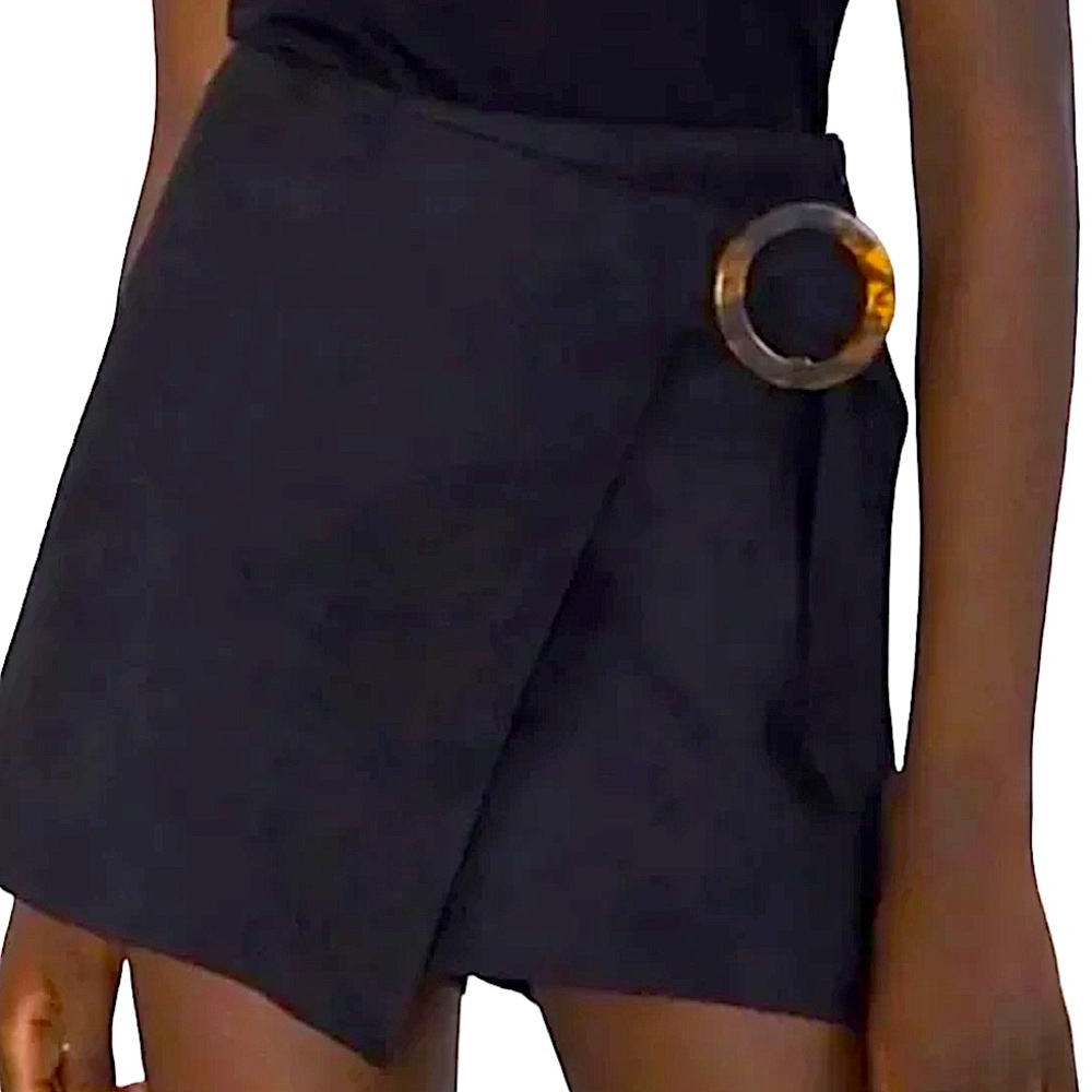ZARA: Suede Belted Black Skort -Size XS